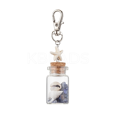 Natural Lapis Lazuli/Amethyst/Carnelian/Citrine/Rose Quartz/Amazonite Chip & Shell Beads inside Glass Wishing Bottle Pendant Decorations HJEW-JM03221-1