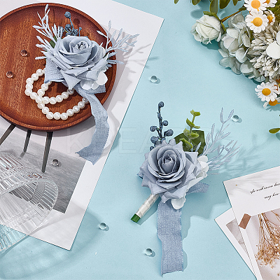 2Pcs 2 Styles Silk Cloth Imitation Rose Wrist Corsage AJEW-DR0002-08-1