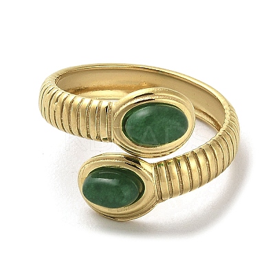 Green Natural Dyed Jade Snake Open Cuff Ring RJEW-C036-01B-G-1