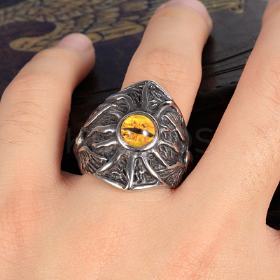 Hip-hop Style 201 Stainless Steel and Glass Finger Rings FS-WG99B6A-02-1