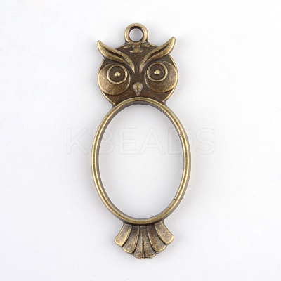 Rack Plating Alloy Owl Open Back Bezel Pendants PALLOY-S047-15F-FF-1