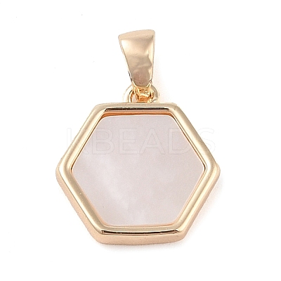Brass Pave Shell Hexagon Charms KK-Q816-02G-1