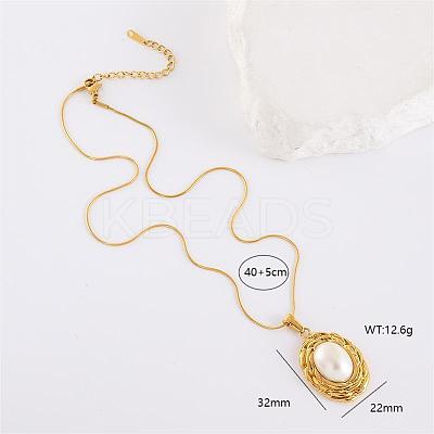 Chic Design Oval 304 Stainless Steel with Imitation Pearl Pendant Necklaces for Women AA0012-1