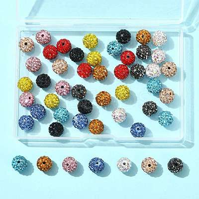 50Pcs 10 Colors Pave Disco Ball Beads RB-FS0001-07-1