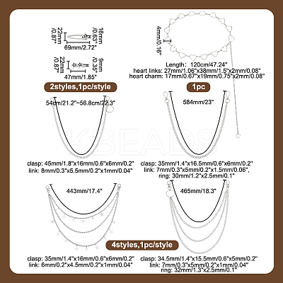 5Pcs 5 Styles Punk Alloy Waist Chains & Iron Iron Curb Link Trouser Chains Sets SJEW-AR0001-03-1