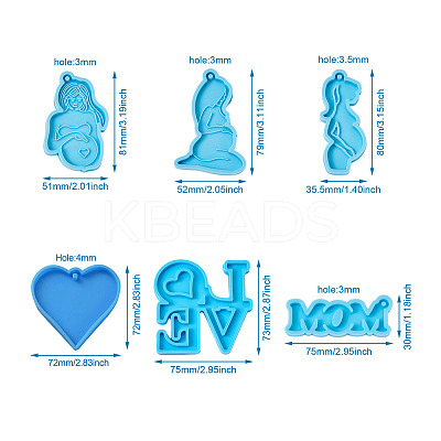 6Pcs 6 Style Mother's Day Theme DIY Pendants Silicone Molds DIY-BG0001-37-1
