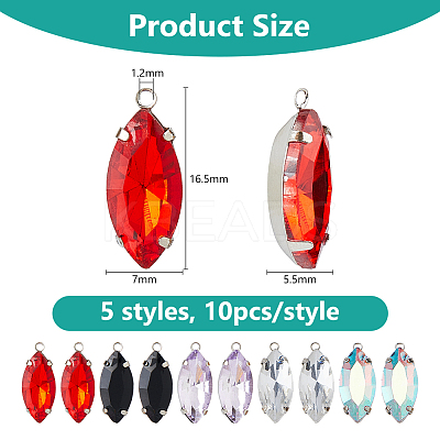 50Pcs 5 Colors Rhinestone Pendants RGLA-DC0001-10-1