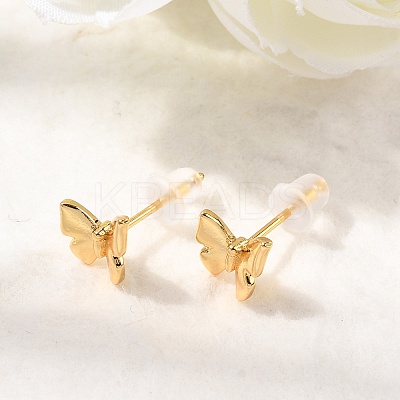 Brass Micro Pave Clear Cubic Zirconia Butterfly Stud Earrings EJEW-C158-16A-G-1