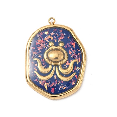 304 Stainless Steel Epoxy Resin with Natural Shell and Sequins Inside Pendants STAS-L026-17G-K04-1
