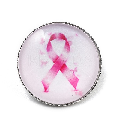 Breast Cancer Awareness Ribbon Glass Brooches LS-JEWB-L019-01C-1