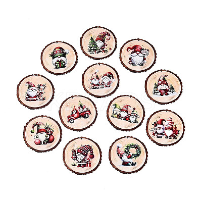 12Pcs Christmas Gnome UV Single Face Printed Wood Pendant Decorations WOOD-N020-42-1