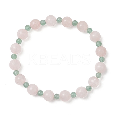 2Pcs Natural Green Aventurine & Rose Quartz Round Beaded Stretch Bracelets for Women BJEW-JB11926-1
