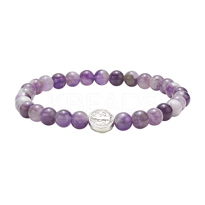 7Pcs 7 Style Natural Mixed Gemstone & Alloy Saint Benedict Beaded Strech Bracelets Set for Women BJEW-JB09346-1