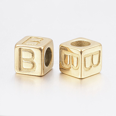 304 Stainless Steel Large Hole Letter European Beads STAS-H428-01G-B-1