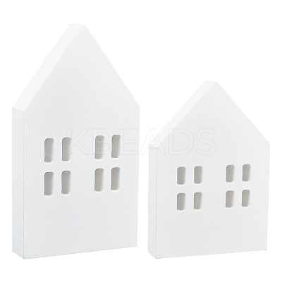 4Pcs 2 Styles Christmas Wood House Display Decorations DJEW-BC0001-28A-1