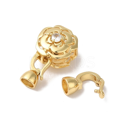 Rack Plating Brass Micro Pave Clear Cubic Zirconia Fold Over Clasps KK-A222-07G-1