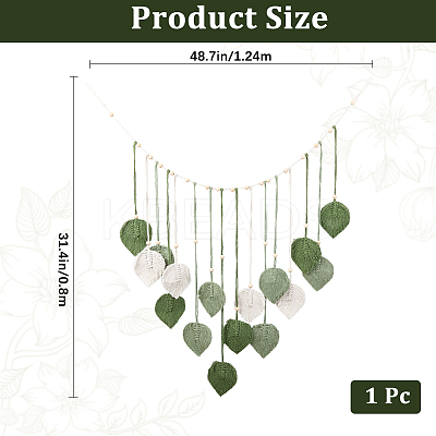 Bohemian Hand-woven Cotton Rope Leaf Tassel with Wood Beads Wall Hanging Ornaments FIND-WH20019-136B-01-1
