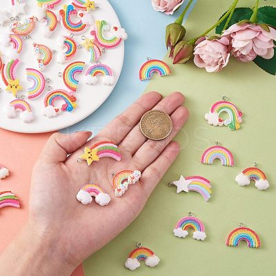 36 Pieces 12 Styles Glitter Powder Rainbow Pendants JX250A-1