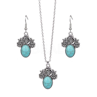 Bohemian Style Alloy & Synthetic Turquoise Pendant Necklaces & Dangle Earrings Sets WG2E1B4-03-1