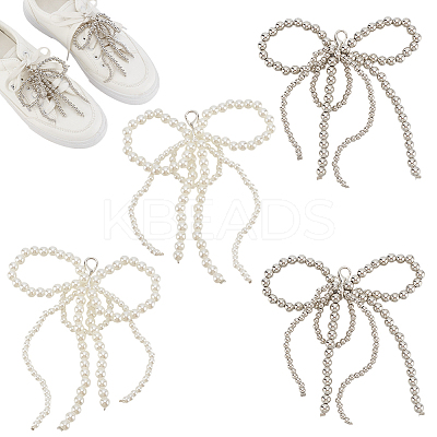 4Pcs 2 Styles Bowknot Plastic Imitation Pearl Shoe Charms AJEW-HY0001-93-1