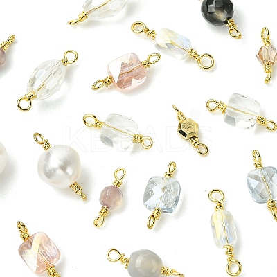 20Pcs 10 Styles Faceted Clear Glass Oval Connector Charms and Natural Agate(Dyed & Heated) Faceted Round Links KK-FS0001-91-1