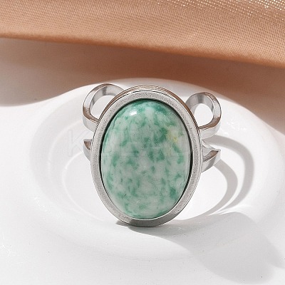 Oval Natural Green Spot Jasper Finger Rings RJEW-M062-02P-13-1
