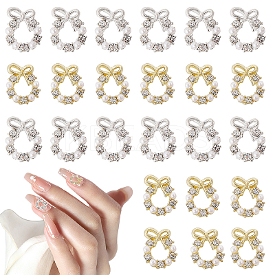 40Pcs 2 Colors Christmas Wreath Alloy Rhinestone Cabochons MRMJ-CA0001-49-1