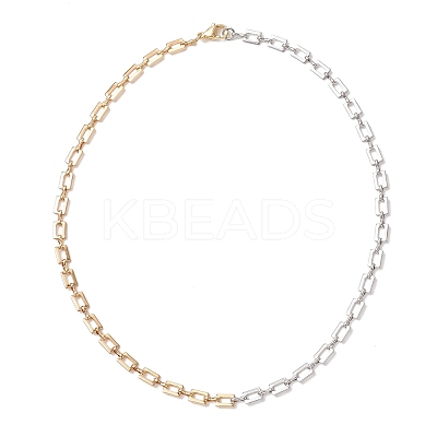 Two Tone Brass Rectangle Link Chain Necklaces NJEW-JN05761-1