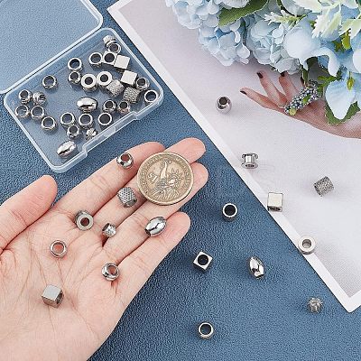 48Pcs 8 Style 304 & 201 & 303 Stainless Steel European Beads STAS-UN0040-02-1