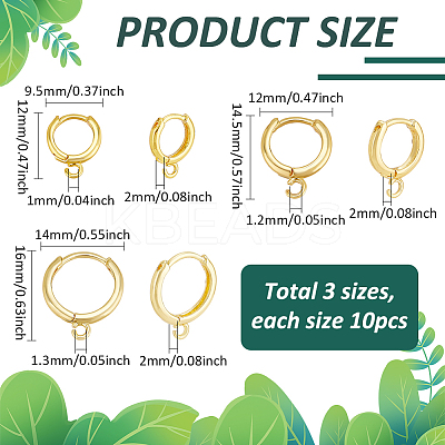 30Pcs 3 Styles Brass Huggie Hoop Earring Findings KK-PH0011-10-1