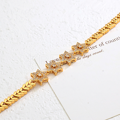 Brass Micro Pave Clear Cubic Zirconia Link Chain Bracelets for Women OO0305-1