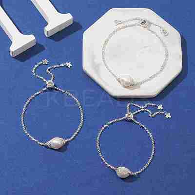 Natural Pearl Link Slider Bracelet BJEW-JB09449-01-1