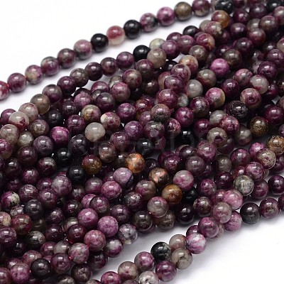 Natural Grade A Plum Blossom Tourmaline Round Bead Strands G-P114-09-5mm-1