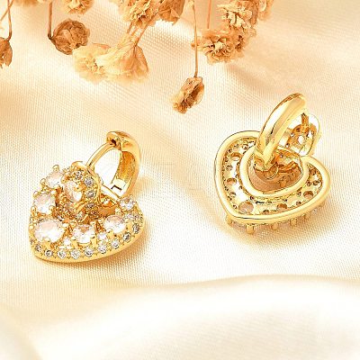 Rack Plating Heart Brass Micro Pave Clear Cubic Zirconia Hoop Earring for Women EJEW-C125-01G-1