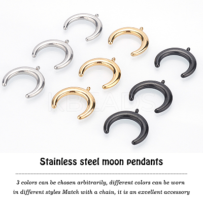 12Pcs 3 Colors 304 Stainless Steel Pendants STAS-UN0026-18-1