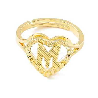 Real 18K Gold Plated Brass Alphabet Adjustable Rings RJEW-M139-18M-1