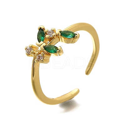 Rack Plating Brass Micro Pave Cubic Zirconia Cuff Finger Rings for Women RJEW-M028-25G-03-1