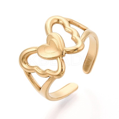 Adjustable Ion Plating(IP) 304 Stainless Steel Cuff Rings for Women RJEW-N052-13G-1