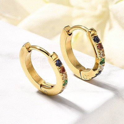 304 Stainless Steel Micro Pave Cubic Zirconia Huggie Hoop Earrings EJEW-C096-01I-G-1