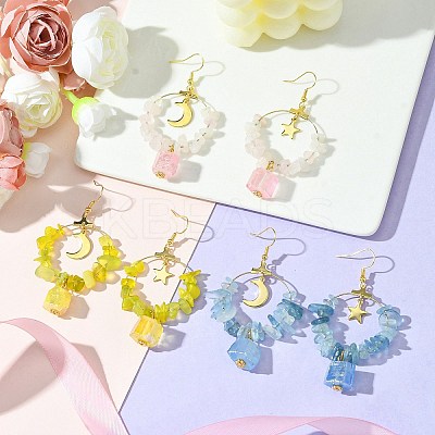 3 Pairs 3 Styles Natural Mixed Stone & Brass Dangle Earrings EJEW-TA00551-1