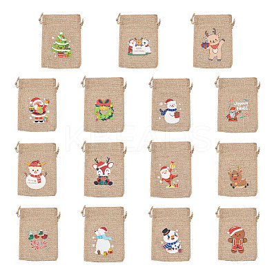 30Pcs 15 Styles Rectangle Jute Cloth Storage Pouches ABAG-KS0001-03-1