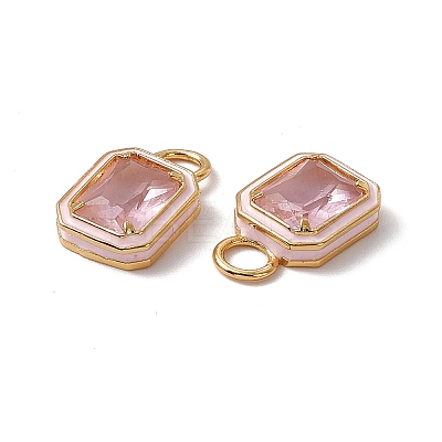 Pink Glass Rectangle Pendants KK-I696-10G-01-1