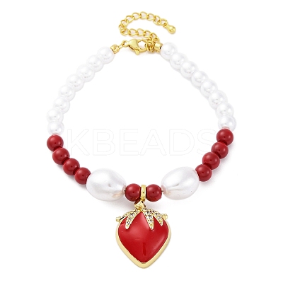 Strawberry Brass Micro Pave Clear Cubic Zirconia Charm Bracelets BJEW-G740-04G-1