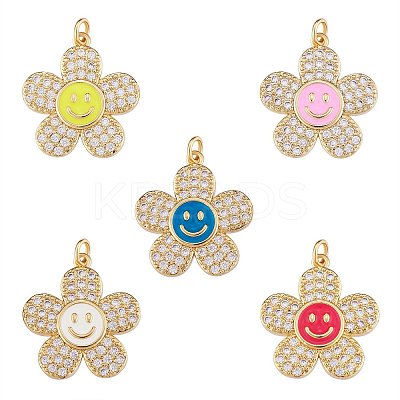 5Pcs 5 Colors Brass Micro Pave Clear Cubic Zirconia Pendants ZIRC-SZ0003-95-1