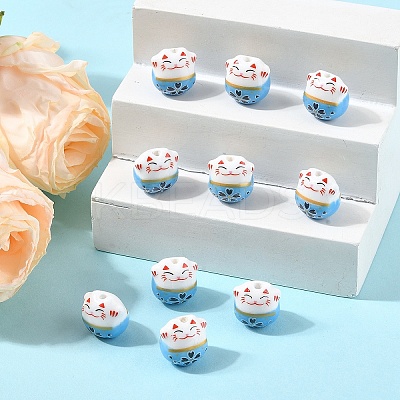 10Pcs Handmade Printed Porcelain Beads PORC-YW0001-29A-1
