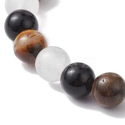 Natural Yellow Tiger Eye & Selenite & Eyeless Obsidian Round Beaded Stretch Bracelets BJEW-JB10114-03-1