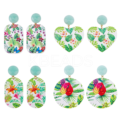 4 Pairs 4 Style Flower Enamel Dangle Stud Earrings EJEW-FI0002-31-1