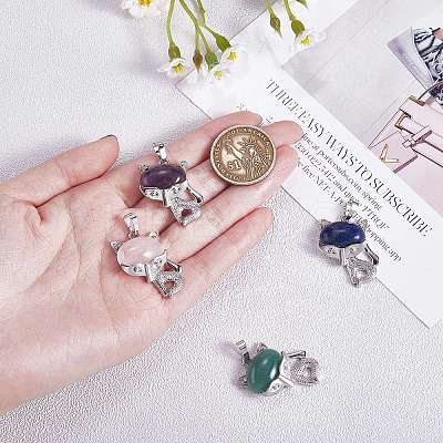 4Pcs 4 Styles Natural Mixed Gemstone Pendants G-SZ0002-22-1