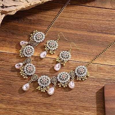 Alloy Rhinestone Bib Necklaces & Dangle Earrings Sets FS-WG6751B-05-1