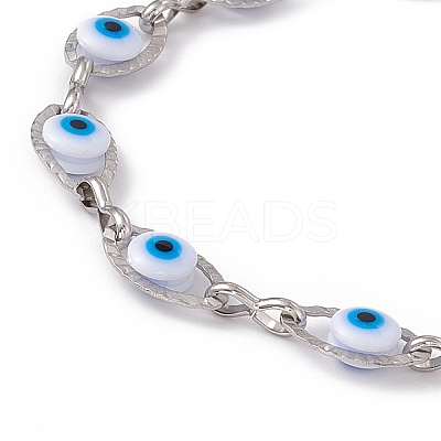 304 Stainless Steel Horse Eye Link Chain Bracelet with Resin Evil Eye Beaded for Women BJEW-F439-01P-01-1